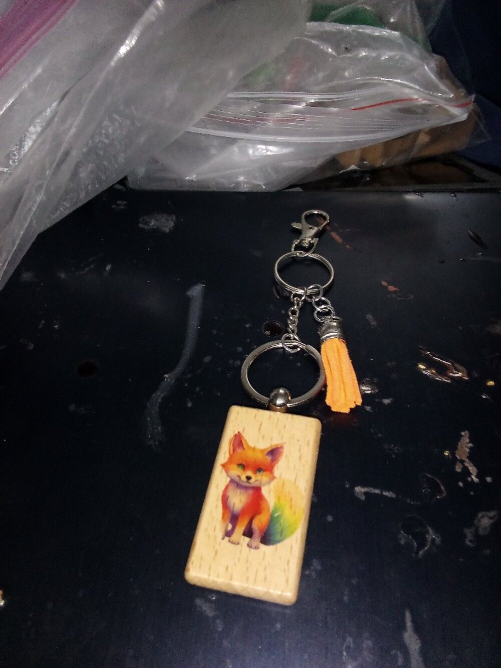 Wooden Fox Keychain Bag Charm with Tassel